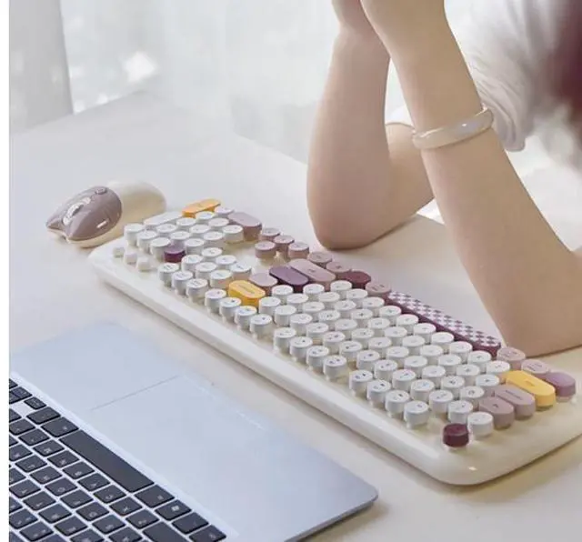 Alt view image 7 of 7 - Wireless high-quality keyboard and mouse set for women, featuring retro polka dots, suitable for desktop and laptop office use in factories.