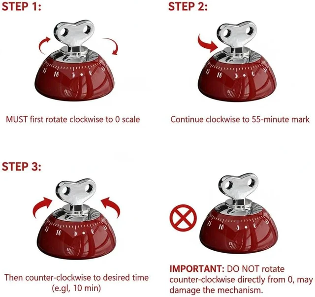 Alt view image 4 of 7 - Retro Kitchen Timer Magnetic Mechanical 60 Minute Wind Up Timer No Batteries, Loud Alarm Timer for Cooking, Baking, Classroom, ABS Portable Kitchen Timer, Magnetic Mechanical Timing(Red )