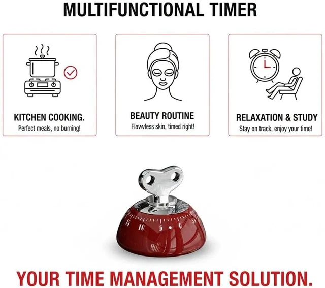 Alt view image 2 of 7 - Retro Kitchen Timer Magnetic Mechanical 60 Minute Wind Up Timer No Batteries, Loud Alarm Timer for Cooking, Baking, Classroom, ABS Portable Kitchen Timer, Magnetic Mechanical Timing(Red )