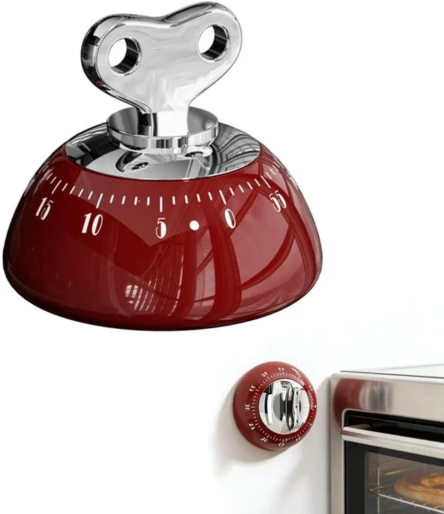 Alt view image 6 of 7 - Retro Kitchen Timer Magnetic Mechanical 60 Minute Wind Up Timer No Batteries, Loud Alarm Timer for Cooking, Baking, Classroom, ABS Portable Kitchen Timer, Magnetic Mechanical Timing(Red )