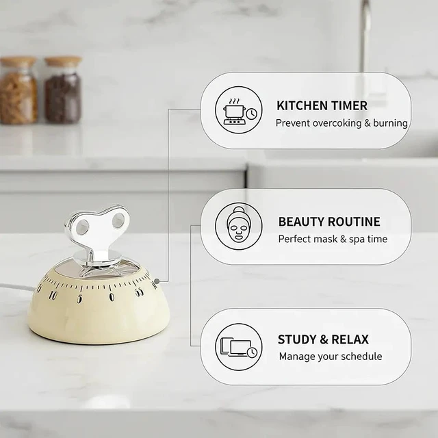 Alt view image 6 of 7 - Retro Kitchen Timer Magnetic Mechanical 60 Minute Wind Up Timer No Batteries, Loud Alarm Timer for Cooking, Baking, Classroom, ABS Portable Kitchen Timer, Magnetic Mechanical Timing(Red ) White