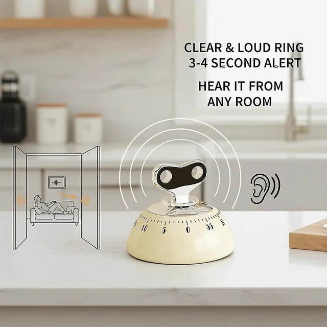 Alt view image 3 of 7 - Retro Kitchen Timer Magnetic Mechanical 60 Minute Wind Up Timer No Batteries, Loud Alarm Timer for Cooking, Baking, Classroom, ABS Portable Kitchen Timer, Magnetic Mechanical Timing(Red ) White