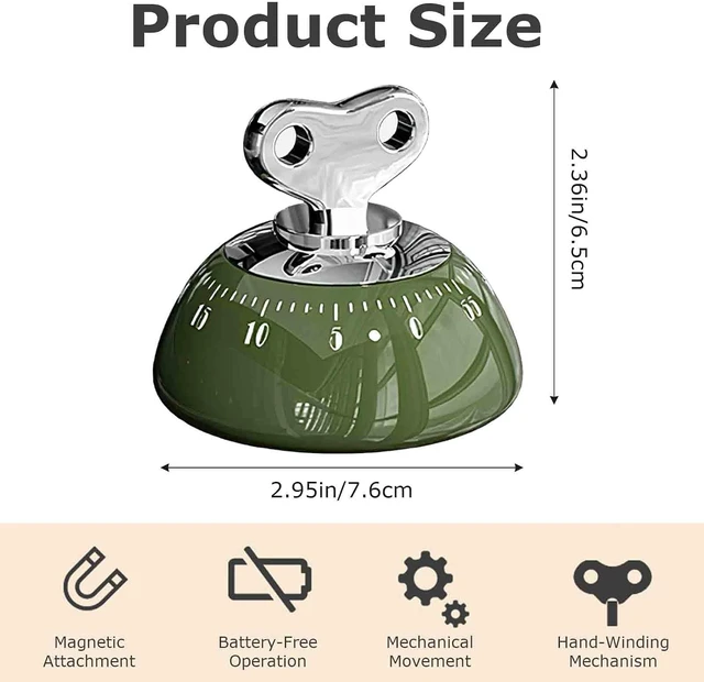 Alt view image 6 of 6 - Retro Kitchen Timer Magnetic Mechanical 60 Minute Wind Up Timer No Batteries, Loud Alarm Timer for Cooking, Baking, Classroom, ABS Portable Kitchen Timer, Magnetic Mechanical Timing(Red ) green