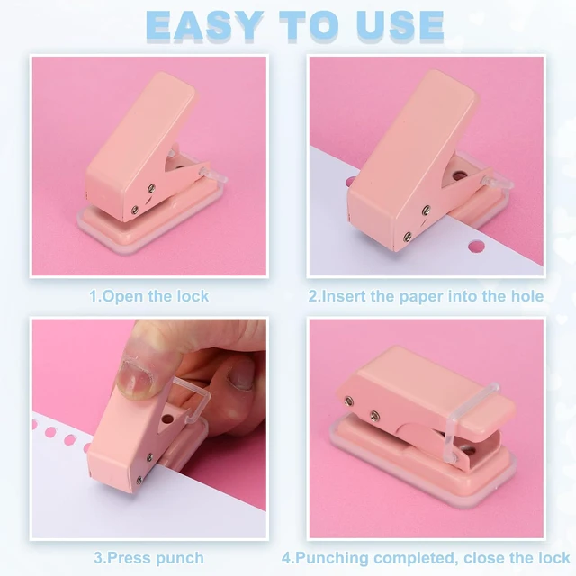 Alt view image 4 of 4 - Mini Portable Small Hole Puncher 6 Sheet Punch Capacity Metal Paper Puncher for Tag DIY Craft Scrapbook Ticket, Purple green