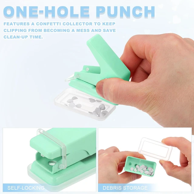 Alt view image 2 of 4 - Mini Portable Small Hole Puncher 6 Sheet Punch Capacity Metal Paper Puncher for Tag DIY Craft Scrapbook Ticket, Purple green