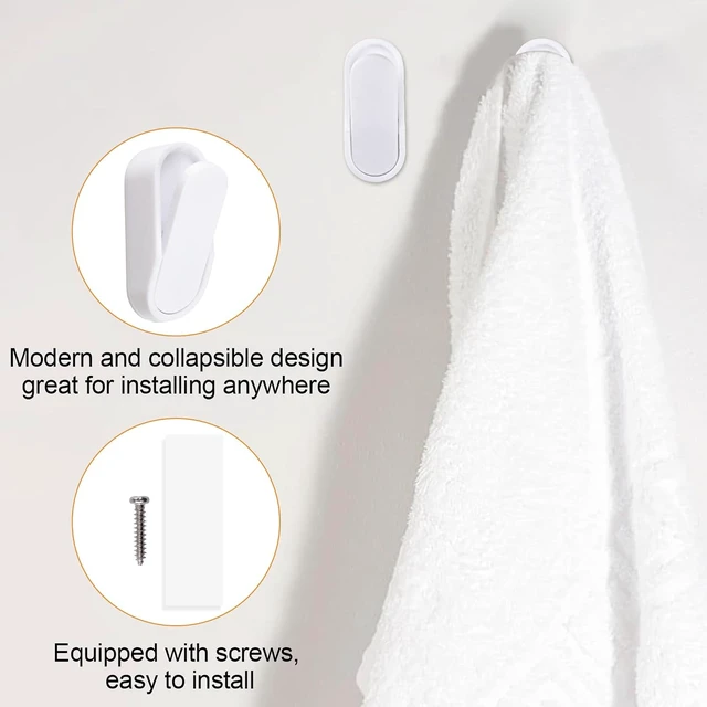 Alt view image 4 of 7 - Elliptical Folding Wall Hook, 6Pcs Space-Saving Walls Mounted Hangers with Self-Adhesive and Screw Options for Kitchen Bathroom Entryway Bedroom Organizer