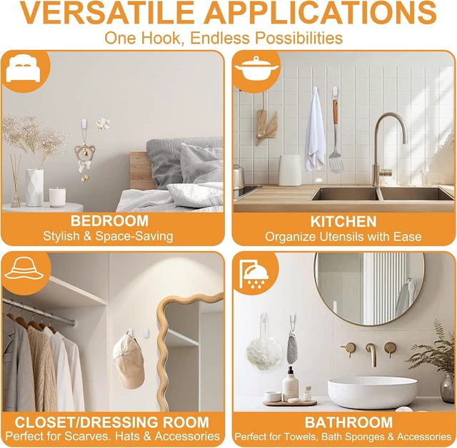 Alt view image 3 of 7 - Elliptical Folding Wall Hook, 6Pcs Space-Saving Walls Mounted Hangers with Self-Adhesive and Screw Options for Kitchen Bathroom Entryway Bedroom Organizer