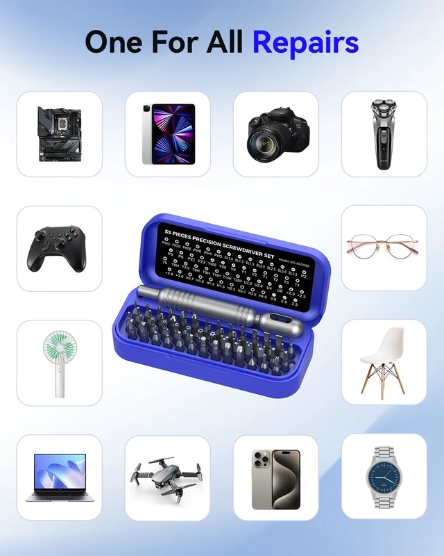 Alt view image 2 of 7 - 55-in-1 Precision Screwdriver Set Mini Magnetic Repair Tool Kit54 Magnetic Durable Bits, Compact Magnetic Case for Phone, Laptop, PC, Camera, Watch and Gifts for Men Women blue