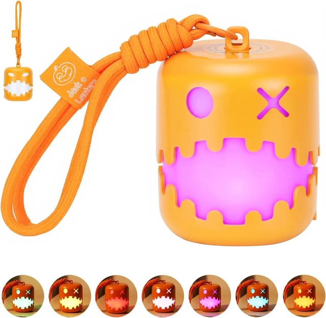 Main image of Halloween Jack-O-Lantern Pull String Night Light, Rechargeable Type-C Portable Pumpkin Lamp, 7-Color & Warm White LED, Cute Decor for Bedroom Camping, Holiday Gift for Women Girls Friends
