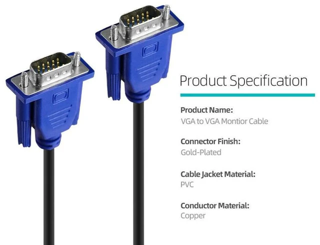 Alt view image 4 of 7 - GA to VGA Monitor Cable, 15 pin 1080P Full HD Male to Male Cor for Computer PC Laptop to Monitor Screen Projector with VGA Plug Port (6 Feet)