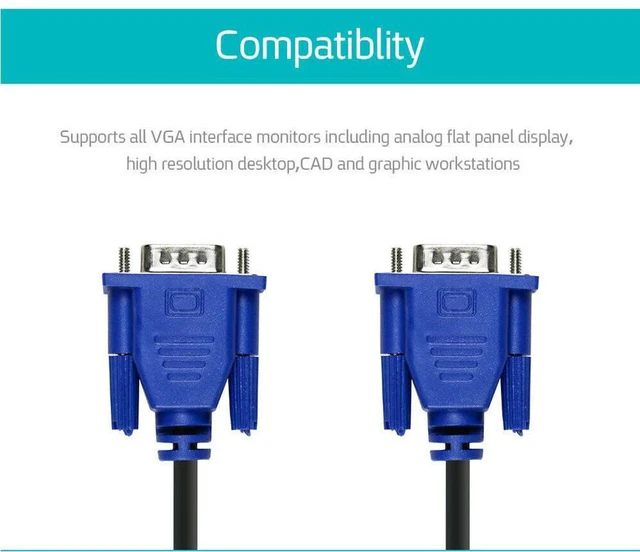 Alt view image 2 of 7 - GA to VGA Monitor Cable, 15 pin 1080P Full HD Male to Male Cor for Computer PC Laptop to Monitor Screen Projector with VGA Plug Port (6 Feet)