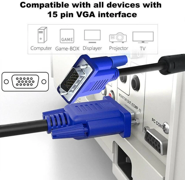Alt view image 5 of 7 - GA to VGA Monitor Cable, 15 pin 1080P Full HD Male to Male Cor for Computer PC Laptop to Monitor Screen Projector with VGA Plug Port (6 Feet)