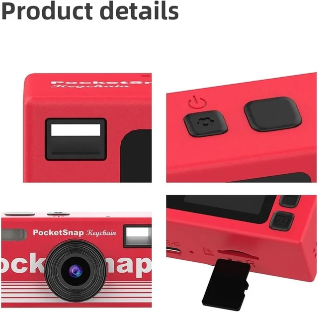 Alt view image 3 of 6 - Mini Retro CCD Keychain Thumb Camera 1080P HD Video Recorder with Flash, Support Memory Card, Ideal Gift(Blue,Add 8G) red