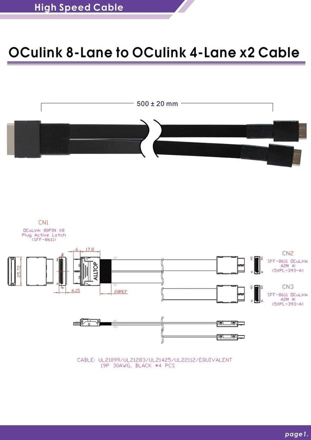 Alt view image 3 of 4 - Oulink (SFF-8611) 8i to Oculink (SFF-8611) 4i 2-Port Y Cable