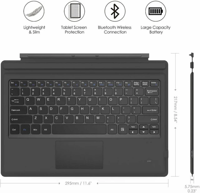 Alt view image 3 of 6 - For Microsoft Surface Pro 7/Pro 6/5 Type Cover Wireless Bluetooth Keyboard with Touchpad and 7-Color LED Backlit
