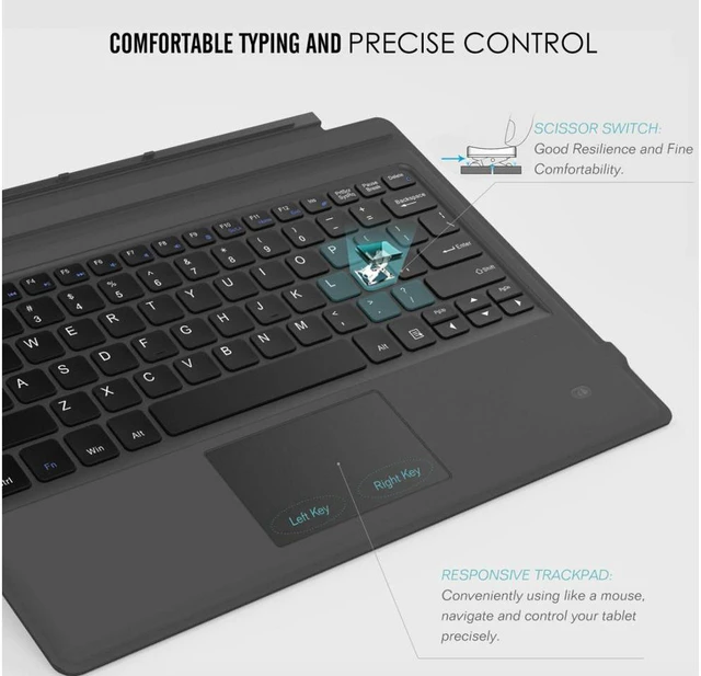 Alt view image 2 of 6 - For Microsoft Surface Pro 7/Pro 6/5 Type Cover Wireless Bluetooth Keyboard with Touchpad and 7-Color LED Backlit