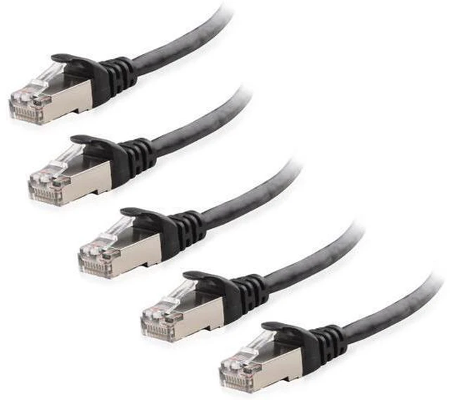 Main image of 5-Pack Snagless Short Shielded Cat6A Ethernet Cable 5 ft (SSTP SFTP Shielded Ethernet Cable Shielded Cat6 Cable Cat 6 Shielded Network Cable) in Black