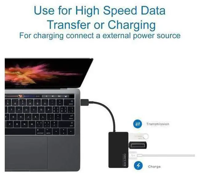 Alt view image 5 of 5 - 4-Port USB 3.0 Data Hub Compatible with MacBook Mac Pro/Mini iMac Surface Pro XPS Notebook PC USB Flash Drives Mobile HDD