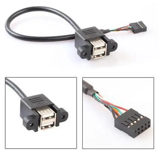 Alt view image 2 of 6 - 9 Pin Motherboard Header to 2 Ports USB 2.0 Female Cable Adapter 30cm Extension Cables Computer Connectors for PC