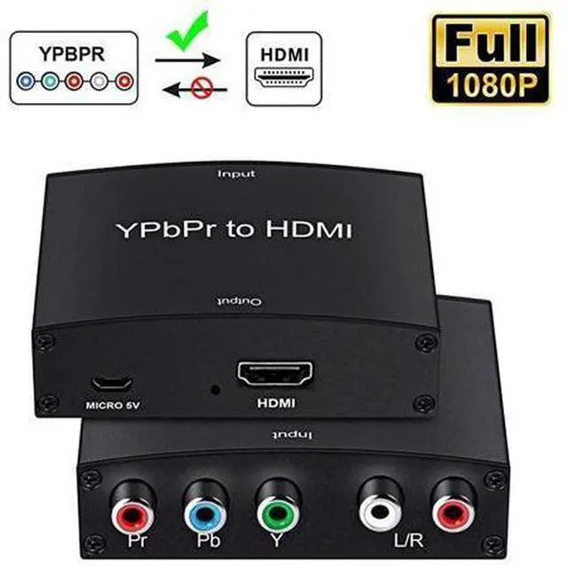 Main image of Component to HDMI Converter 5RCA Component RGB YPbPr to HDMI Converter v13 HDCP Video Audio Converter Adapter for DVD PSP Xbox 360 to New HDTV or Monitor1080P Black