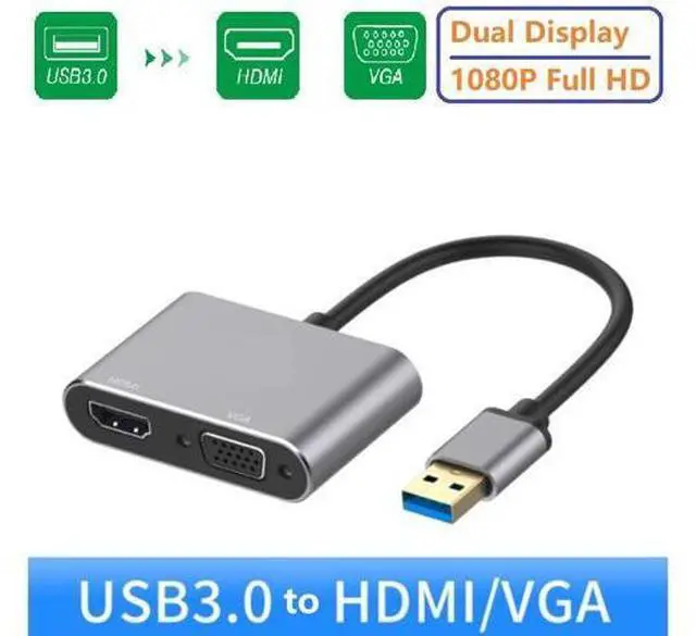 Main image of 2 in 1 USB 3.0 to HDMI VGA Adapter 1080P, Built-in Driver, Support HDMI VGA Sync Output for Windows 10 / 8 / 7 Only, NOT Mac OS / Linux / Vista, USB to HDMI VGA HUB.