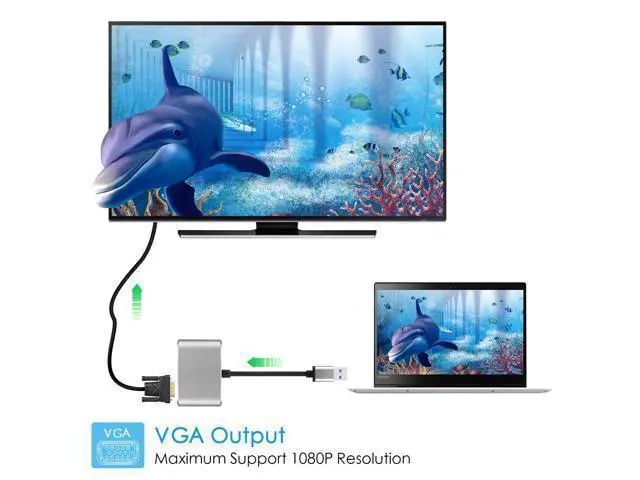 Alt view image 6 of 7 - 2 in 1 USB 3.0 to HDMI VGA Adapter 1080P, Built-in Driver, Support HDMI VGA Sync Output for Windows 10 / 8 / 7 Only, NOT Mac OS / Linux / Vista, USB to HDMI VGA HUB.