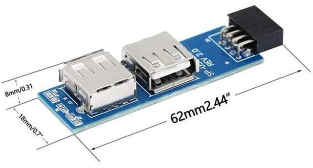 Alt view image 3 of 5 - SinLoon 9pin USB 2.0 Female Pin Dual 2 Port USB Motherboard Header Adapter-1Type for PC (1)