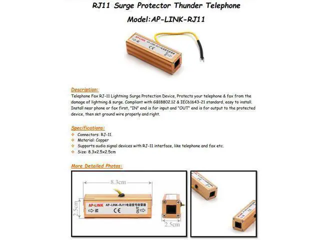 Alt view image 4 of 7 - Telephone Fax RJ-11 RJ11 Surge Protector Thunder Lightning Arrester Protection Device RJ11 Surge Protection SPD,Telecom RJ11 Telephone Modem Surge Protector Thunder Arrester