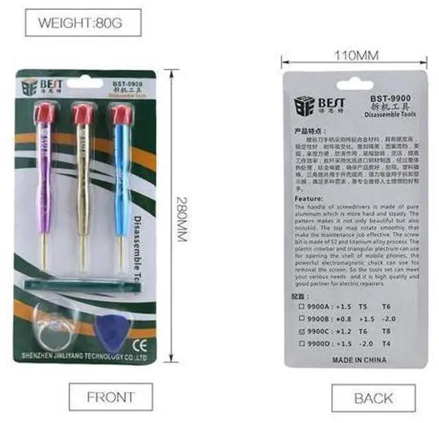 Alt view image 5 of 5 - BST-9900C 6 in 1 Precision Screwdriver Kit 0.8 Pentalobe T6 T8 Trox Suction Cup Spudger for Mobile Phone Repair Tools Set