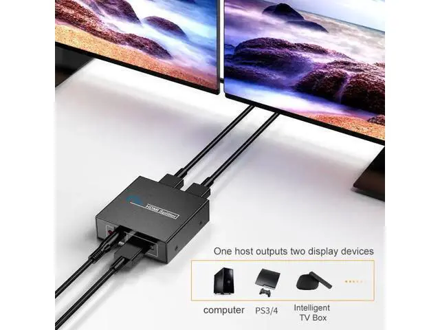 Alt view image 3 of 6 - 4K HDMI Splitter 1 in 4 out HDMI Video Distributor Splitter 1X2 1X4 Splitter 1 in 2 out 1080P Dual Display for HDTV PC Loptop TV(USB Cable) (1080P 1x2)