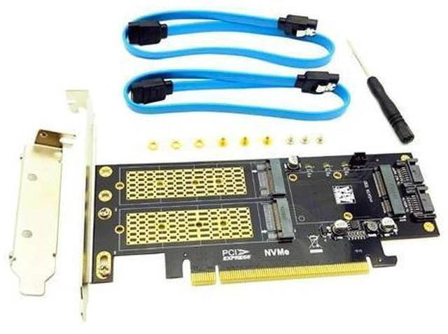 Main image of 3 in 1 NGFF and mSATA SSD Adapter Card M.2 NVME to PCIe 16X/M.2 SATA SSD to SATA III/mSATA to SATA Converter+2 SATA Cable Raiser