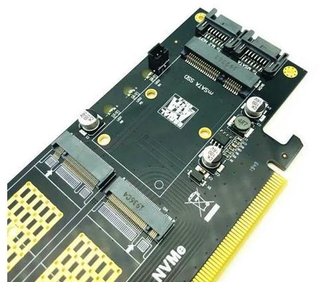 Alt view image 4 of 6 - 3 in 1 NGFF and mSATA SSD Adapter Card M.2 NVME to PCIe 16X/M.2 SATA SSD to SATA III/mSATA to SATA Converter+2 SATA Cable Raiser