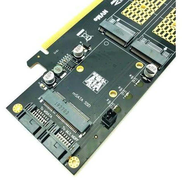 Alt view image 5 of 6 - 3 in 1 NGFF and mSATA SSD Adapter Card M.2 NVME to PCIe 16X/M.2 SATA SSD to SATA III/mSATA to SATA Converter+2 SATA Cable Raiser
