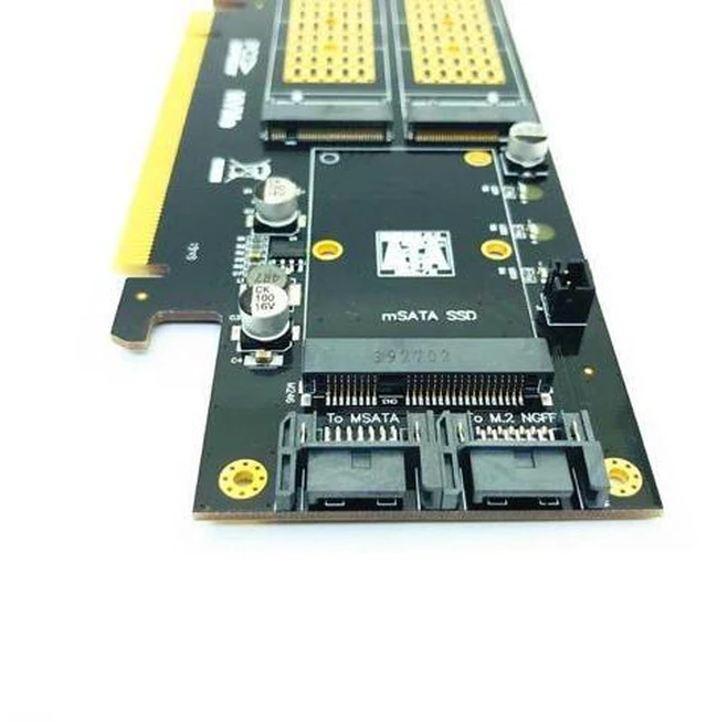 Alt view image 6 of 6 - 3 in 1 NGFF and mSATA SSD Adapter Card M.2 NVME to PCIe 16X/M.2 SATA SSD to SATA III/mSATA to SATA Converter+2 SATA Cable Raiser