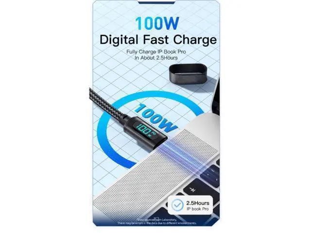 Alt view image 4 of 4 - 7A USB Type C Cable LED Display PD 100W Fast Charging USB C Data Cord Wire For Laptop Mobile Phone Type-C USB C Cable