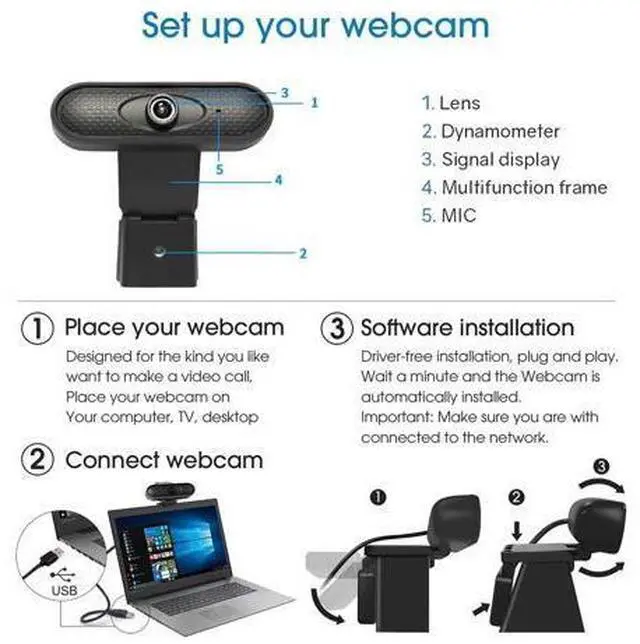 Alt view image 4 of 6 - Full HD 1080P Webcam USB Pc Computer Camera with Microphone Driver-free Video Webcam for Online Teaching Live Broadcast