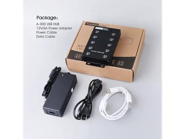 Alt view image 7 of 7 - Sipolar A-300 metal 10 Ports USB 2.0 Powered Hub -USB Extension Splitter for Bitcoin Minings with 12V 5A 60W Power Adapter On/Off Switch Din-Rail