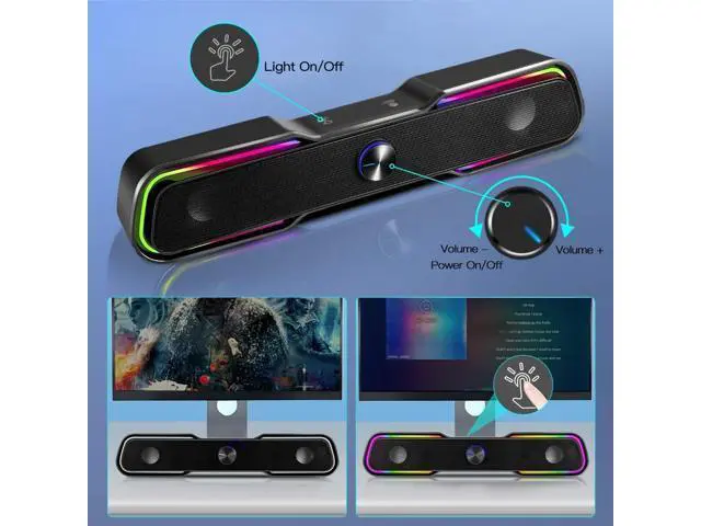 Alt view image 3 of 7 - Computer Speakers,ARCHEER PC RGB Gaming Speakers Wired Computer Soundbar Bluetooth 5.0 USB Powered Desktop Speakers with Stereo Bass LED Light for Desktop PC Laptop Tablet Smartphones (10W/Black)