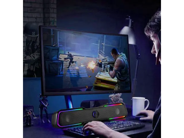 Alt view image 7 of 7 - Computer Speakers,ARCHEER PC RGB Gaming Speakers Wired Computer Soundbar Bluetooth 5.0 USB Powered Desktop Speakers with Stereo Bass LED Light for Desktop PC Laptop Tablet Smartphones (10W/Black)
