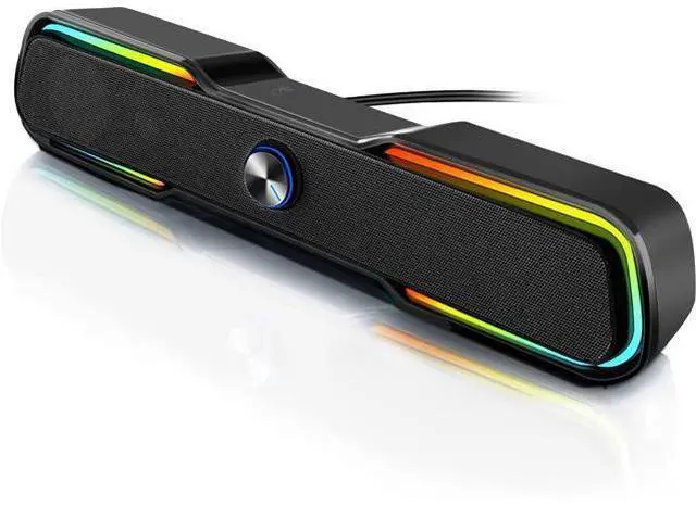 Main image of Computer Speakers, PC RGB Gaming Speakers USB Powered Wired Computer Soundbar with Enhanced Stereo Bass LED Light,Dual-Channel Desktop Speakers for PC Laptop Tablet Smartphones (Black)