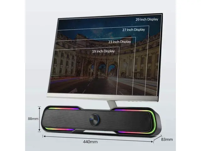 Alt view image 4 of 7 - Computer Speakers, PC RGB Gaming Speakers USB Powered Wired Computer Soundbar with Enhanced Stereo Bass LED Light,Dual-Channel Desktop Speakers for PC Laptop Tablet Smartphones (Black)