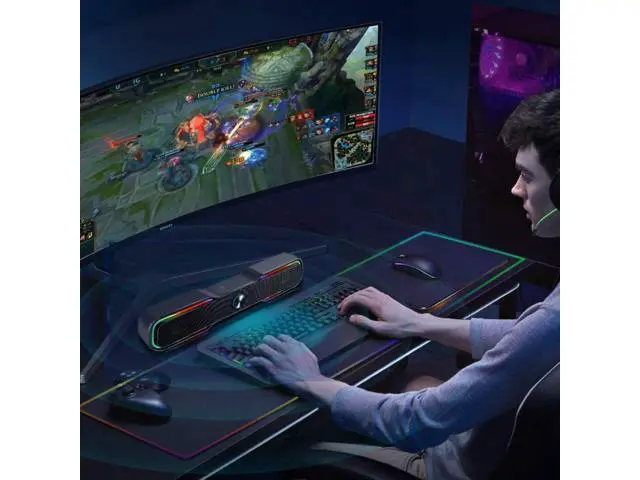 Alt view image 6 of 7 - Computer Speakers, PC RGB Gaming Speakers USB Powered Wired Computer Soundbar with Enhanced Stereo Bass LED Light,Dual-Channel Desktop Speakers for PC Laptop Tablet Smartphones (Black)
