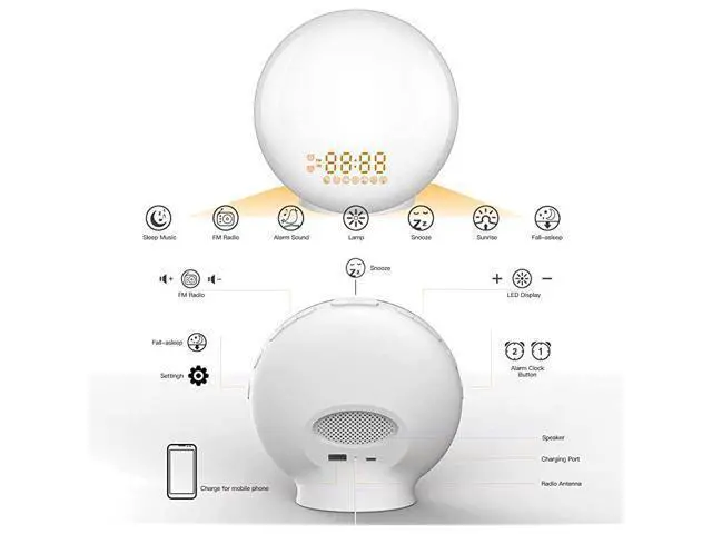 Alt view image 7 of 7 - Sunrise Alarm Clock Wake up Light up Alarm Clock Sunrise Wake up Light Alarm Clock for Bedroom Sunlight Alarm Clock Kids Smart Digital Clock Radio Gradual Light Color Changing Dawn Simulator