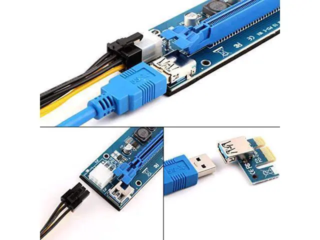 Alt view image 7 of 7 - The 12 Pack PCI-E Riser for BitcoinLitecoin ETH Coin Ubit Mining Dedicated Graphics Card PCI-E Riser 1X to 16X Riser Card 164P / 60cm USB 3.0 Extension Cable & MOLEX to SATA Power Cable (VER006c)