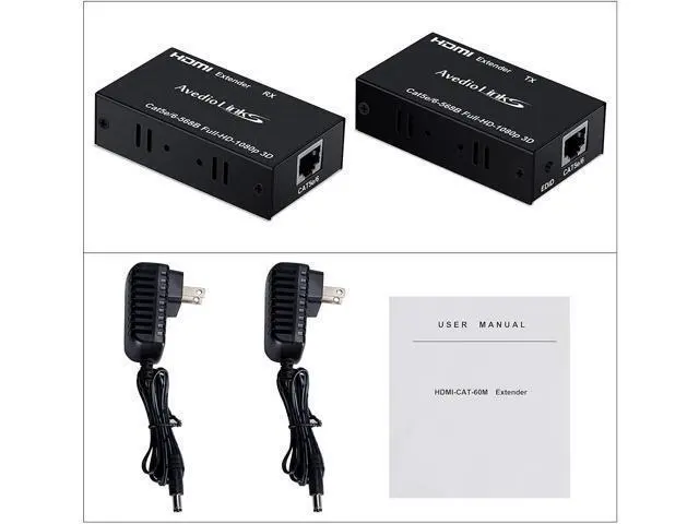 Alt view image 6 of 6 - 196ft/60m HDMI Extender, avedio links HDMI Extender Over Cat 5e/6/7, Digital HDMI Ethernet Extender Adapter Support Full HD 1080P 3D, EDID Copy, Deep Color, Compatible with Fire Stick, Roku, Blue-ray