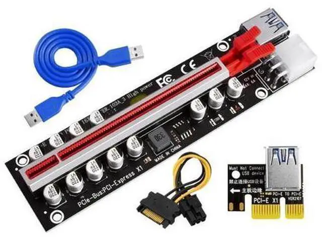 Alt view image 2 of 6 - PCIE Riser for Video Card VER103A-3 Riser PCI Express X16 High Power 12 Capacitor SATA to 6Pin Cable USB3.0 Cable for BTC Mining