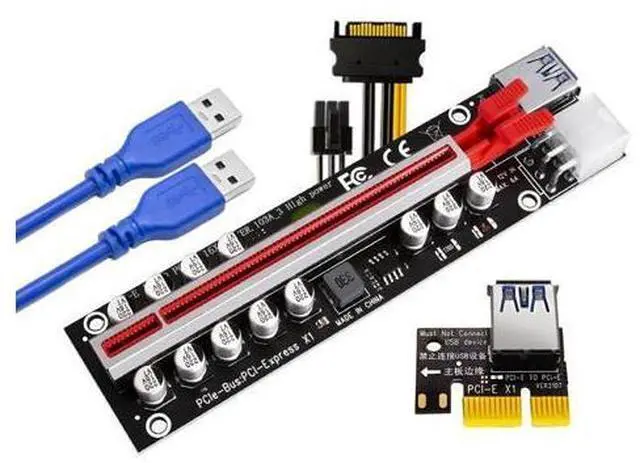 Alt view image 3 of 6 - PCIE Riser for Video Card VER103A-3 Riser PCI Express X16 High Power 12 Capacitor SATA to 6Pin Cable USB3.0 Cable for BTC Mining