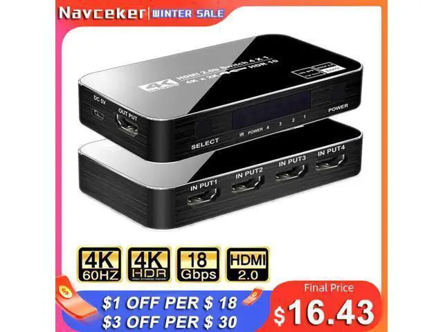 Alt view image 5 of 5 - 2022 Best 4K Switch 2.0 Support RGB 4:4:4 HDR Switch 4K 60Hz 2.0 Switch Remote IR UHD 4 Port Switch Switcher