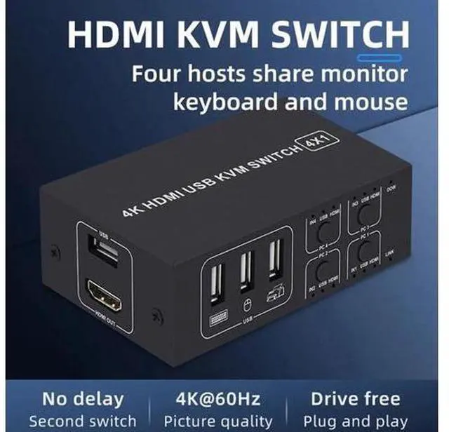 Alt view image 4 of 5 - 4K KVM Switch 4 Port USB KVM Switcher 4x1 4kX2K/60HZ HDCP 2.2 with Desktop controller for PC laptop windows&macs