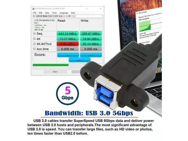 Alt view image 2 of 7 - 30cm USB 3.0 Type-B Male to Female Extension Cable, 5Gbps High Speed Cord for SSD, Hard Disk and Camera